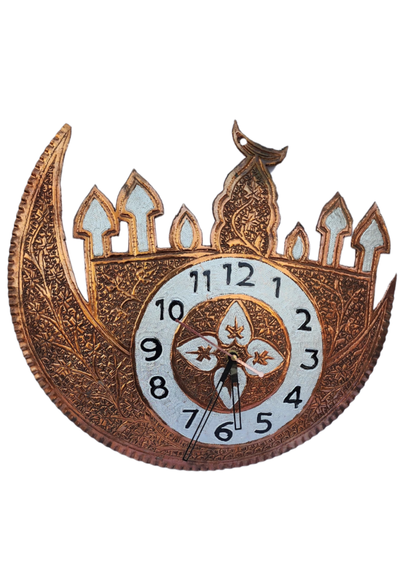 Royal Kashmiri Copper Crescent Wall Clock – A Fusion of Art & Timekeeping